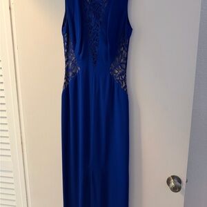 Elegant Blue Lace Panel Dress